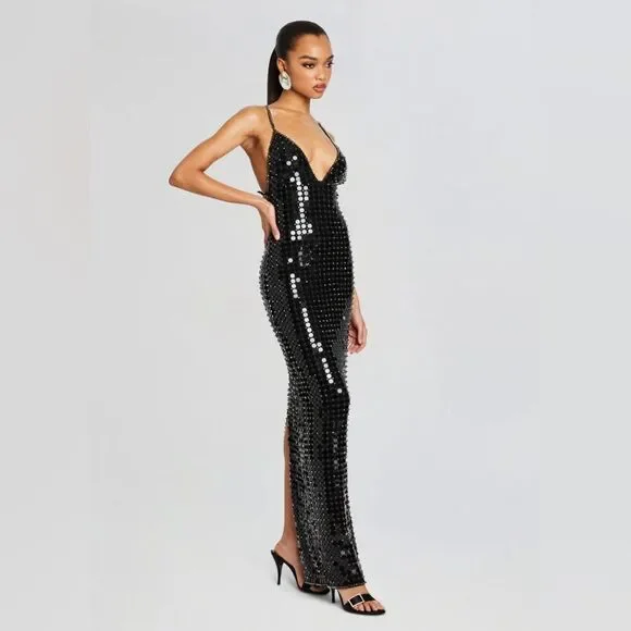 NWT $1,498 RETROFETE PERRI EMBELLISHED Crystal Sequin Sleeveless Maxi Gown M - Picture 11 of 11